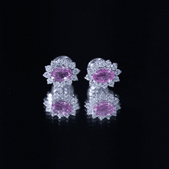 Genuine Pink Sapphire Halo Stud Earrings with Diamond