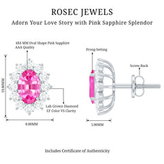 Genuine Pink Sapphire Halo Stud Earrings with Diamond
