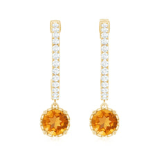 Natural Citrine Diamond Drop Hoop Earrings with Screw Back