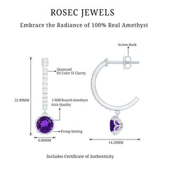 Natural Amethyst Hoop Drop Earrings with Diamond