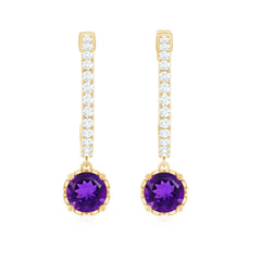 Natural Amethyst Hoop Drop Earrings with Diamond