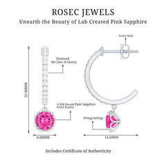 Lab Created Pink Sapphire and Diamond Hoop Drop Earrings