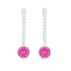 Lab Created Pink Sapphire and Diamond Hoop Drop Earrings