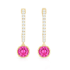 Lab Created Pink Sapphire and Diamond Hoop Drop Earrings