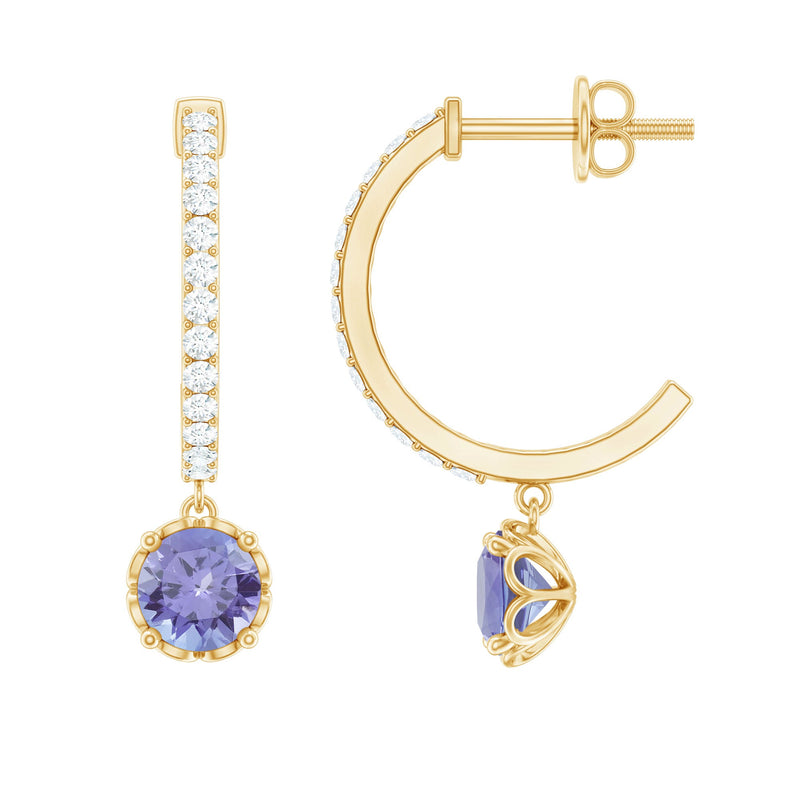 Natural 1 Carat Tanzanite Drop Hoop Earrings with Diamond
