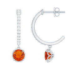 Certified Real Fire Opal Drop Hoop Earrings with Diamond