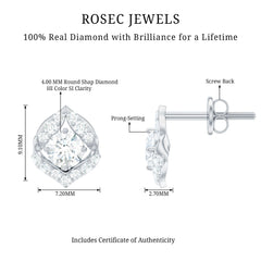 Nature Inspired Diamond Leaf Earrings with Screw Back