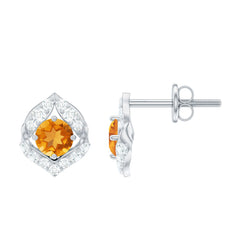 Nature Inspired Citrine Leaf Earrings with Diamond