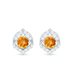 Nature Inspired Citrine Leaf Earrings with Diamond