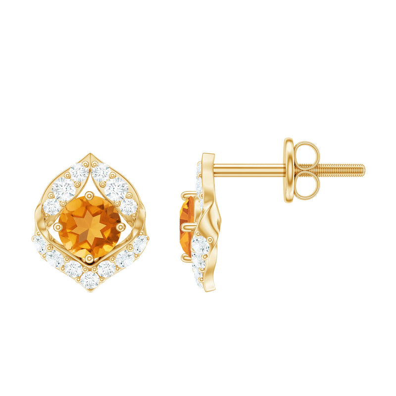 Nature Inspired Citrine Leaf Earrings with Diamond