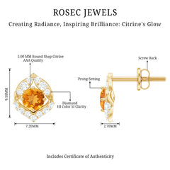 Nature Inspired Citrine Leaf Earrings with Diamond