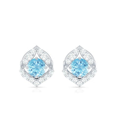 Vintage Inspired Aquamarine Diamond Leaf Earrings