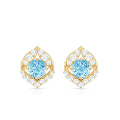 Vintage Inspired Aquamarine Diamond Leaf Earrings