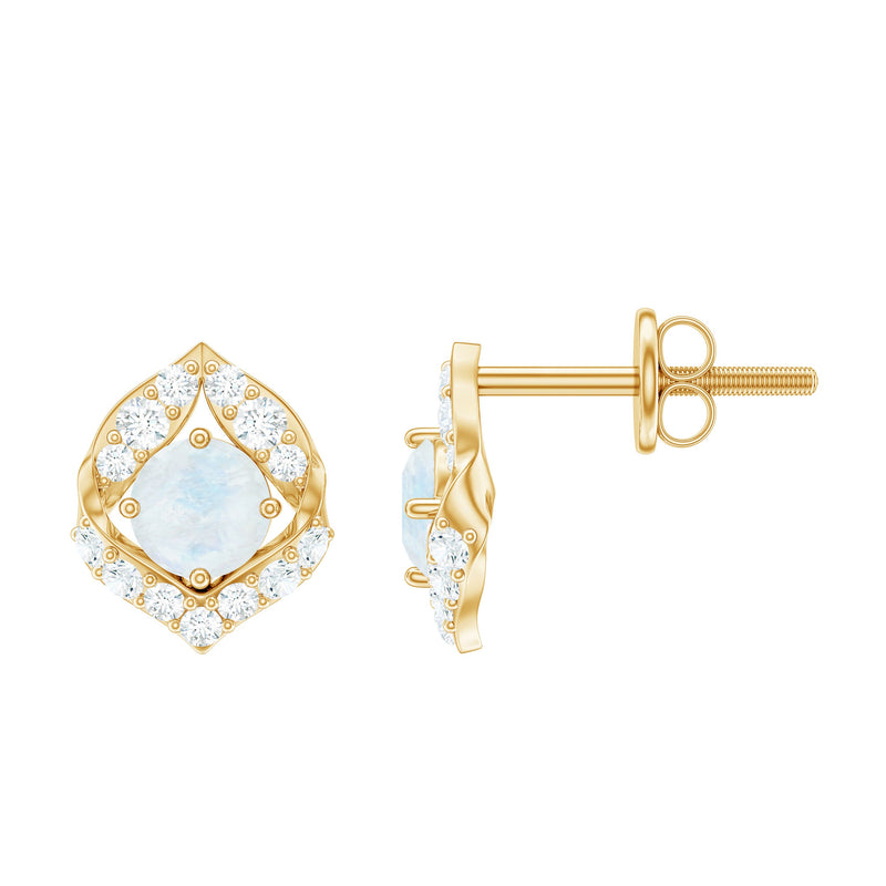 Real Moonstone Diamond Stud Earrings with Screw Back