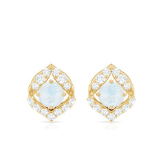 Real Moonstone Diamond Stud Earrings with Screw Back