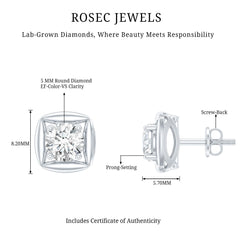 5 MM Round Lab Grown Diamond Stud Earrings With Screw Back