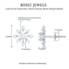 Certified Lab Grown Diamond Snowflake Stud Earrings