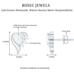 Heart Shape Lab Grown Diamond Minimal Stud Earrings with Screw Back
