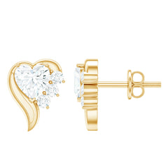 Heart Shape Lab Grown Diamond Minimal Stud Earrings with Screw Back