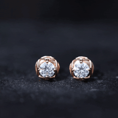 Round Lab Grown Diamond Solitaire Floral Stud Earrings