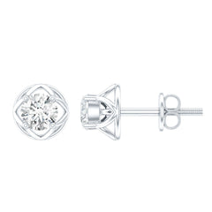 Round Lab Grown Diamond Solitaire Floral Stud Earrings