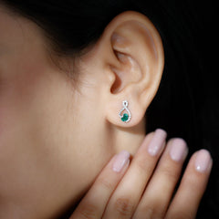 Natural Emerald Diamond Infinity Earrings with Screw Back