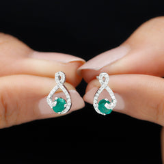 Natural Emerald Diamond Infinity Earrings with Screw Back