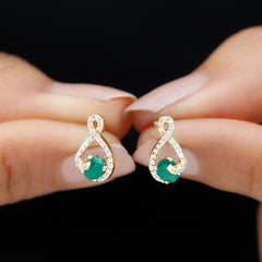 Natural Emerald Diamond Infinity Earrings with Screw Back