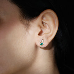 Natural Emerald Diamond Infinity Earrings with Screw Back