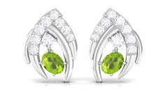 Natural Peridot Stud Earrings with Diamond for Women