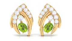 Natural Peridot Stud Earrings with Diamond for Women