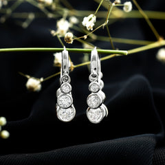 Certified Bezel Set Moissanite Hoop Dangle Earrings