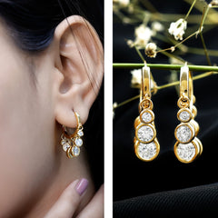 Bezel Set Moissanite Hinged Hoop Drop Earrings in Silver