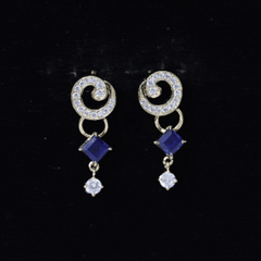 Lab Grown Blue Sapphire and Diamond Wedding Dangle Earrings