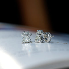 Natural Heart Shaped Diamond Dog Paw Stud Earrings