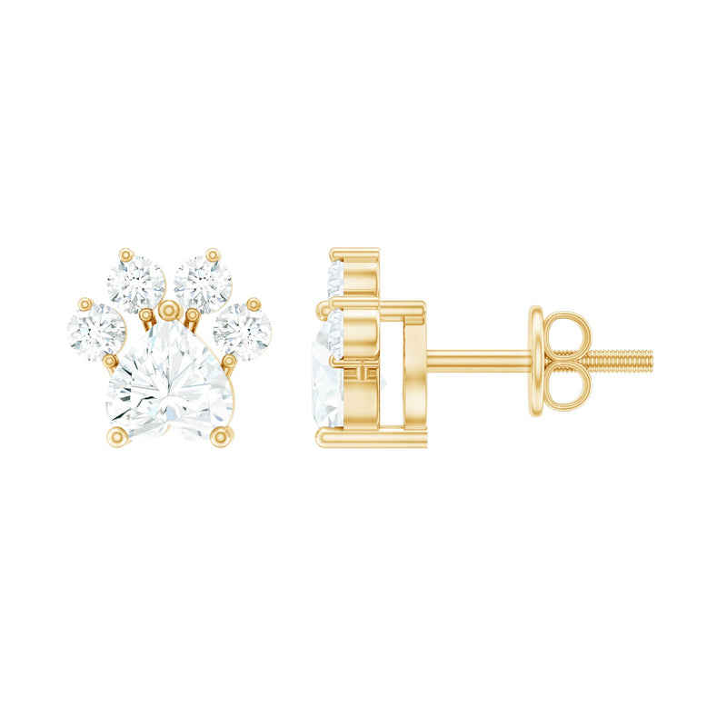 Natural Heart Shaped Diamond Dog Paw Stud Earrings