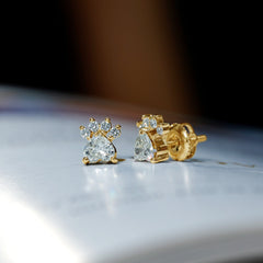 Natural Heart Shaped Diamond Dog Paw Stud Earrings