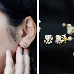 Natural Heart Shaped Diamond Dog Paw Stud Earrings