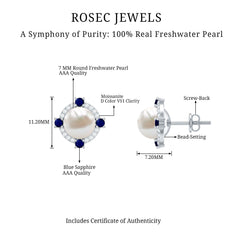 Natural Freshwater Pearl Vintage Earrings With Blue Sapphire