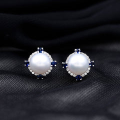 Natural Freshwater Pearl Vintage Earrings With Blue Sapphire
