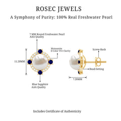 Natural Freshwater Pearl Vintage Earrings With Blue Sapphire