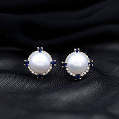 Natural Freshwater Pearl Vintage Earrings With Blue Sapphire