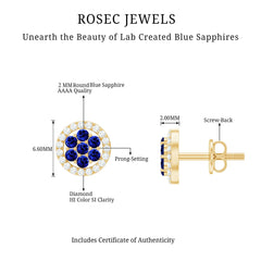 Lab Created Blue Sapphire Flower Earrings with Diamond Halo