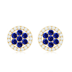 Lab Created Blue Sapphire Flower Earrings with Diamond Halo