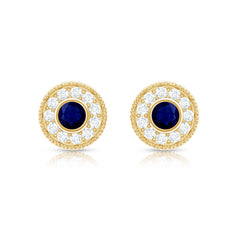 Antique Blue Sapphire and Diamond Halo Stud Earrings