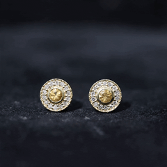 Round Citrine Halo Stud Earrings with Diamonds