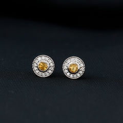 Round Citrine Halo Stud Earrings with Diamonds