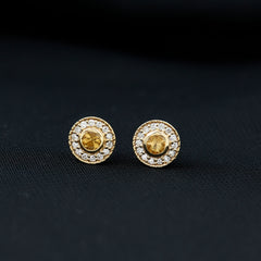 Round Citrine Halo Stud Earrings with Diamonds