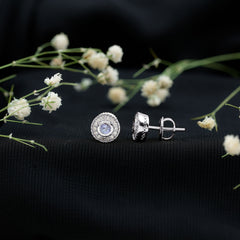 Antique Style Tanzanite and Diamond Halo Stud Earrings