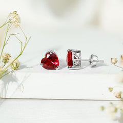 Heart Shape Lab Created Ruby Solitaire Stud Earrings